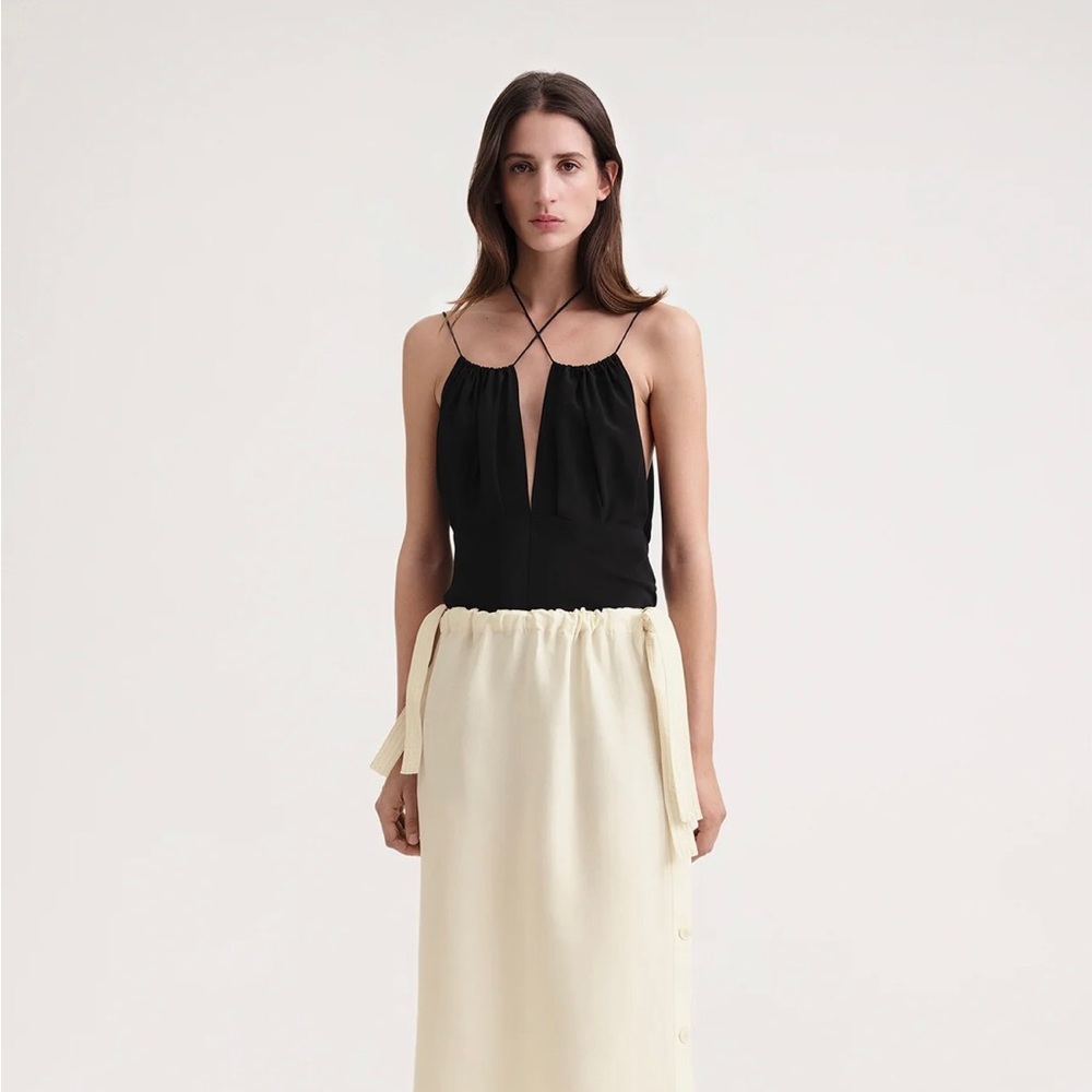 Gathered halterneck top black size 34